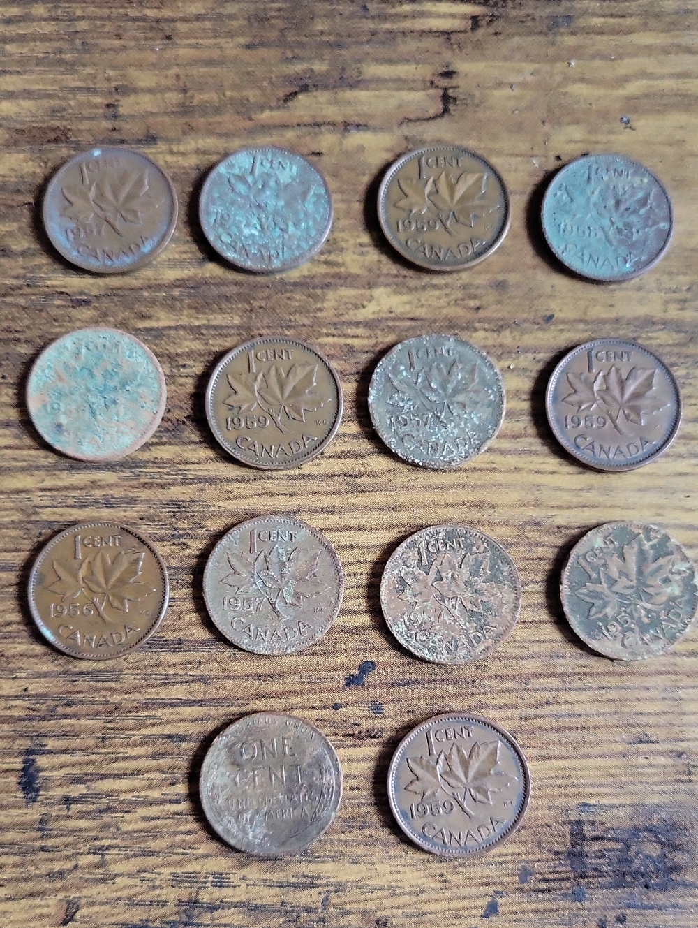 Lot of Vintage 1950s Canadian 1 Cent Coins - Brown Copper Tones